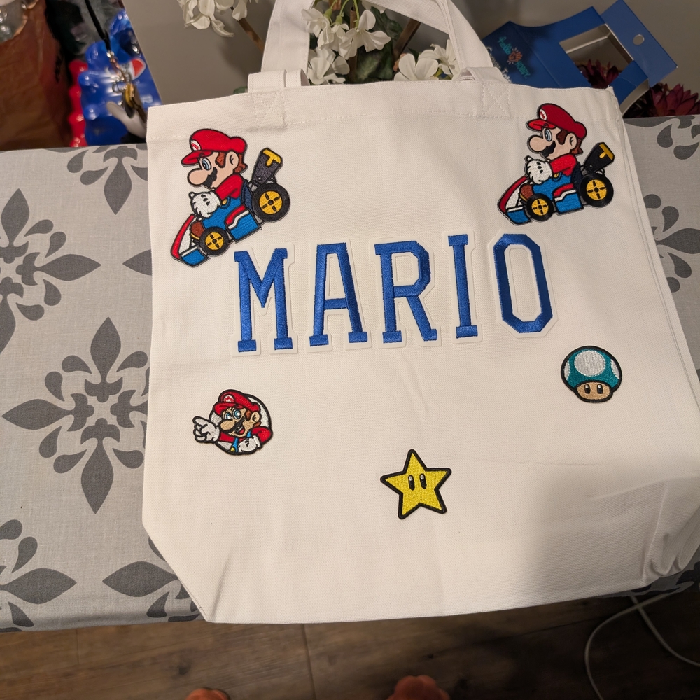 Mario Themed Tote Bag with Embroidered Characters
